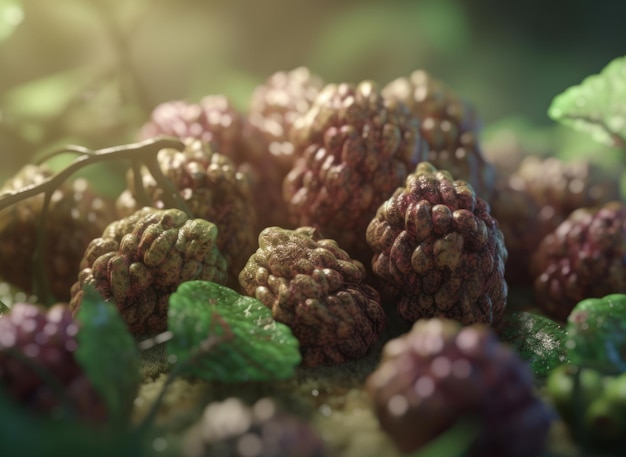 Beautiful organic background of freshly picked blackberry created with Generative AI technology