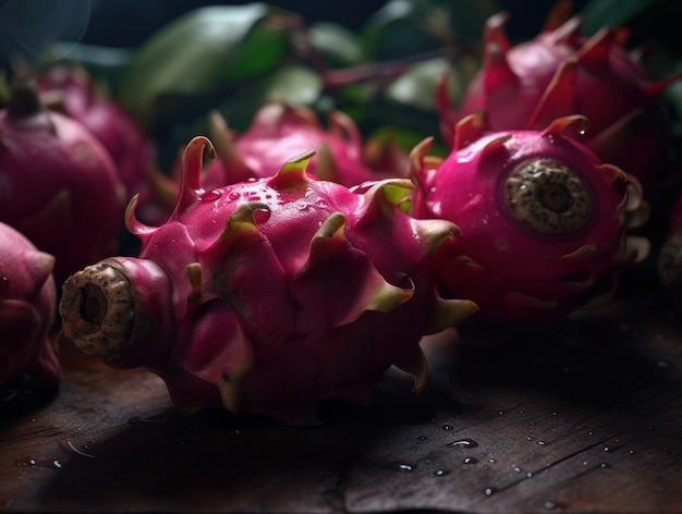 Beautiful organic background of freshly picked dragon fruits created with Generative AI technology