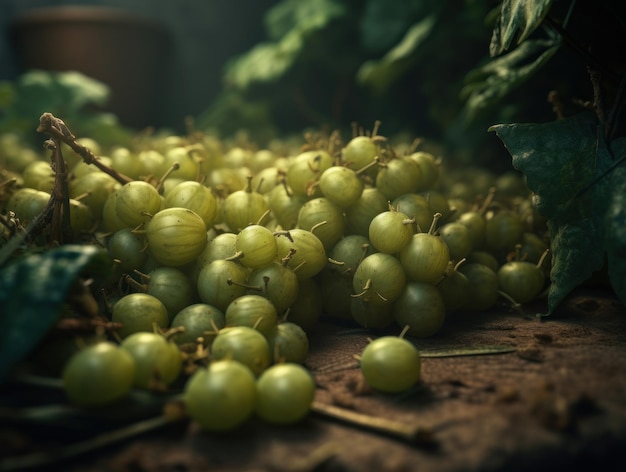 Beautiful organic background of freshly picked gooseberry created with Generative AI technology