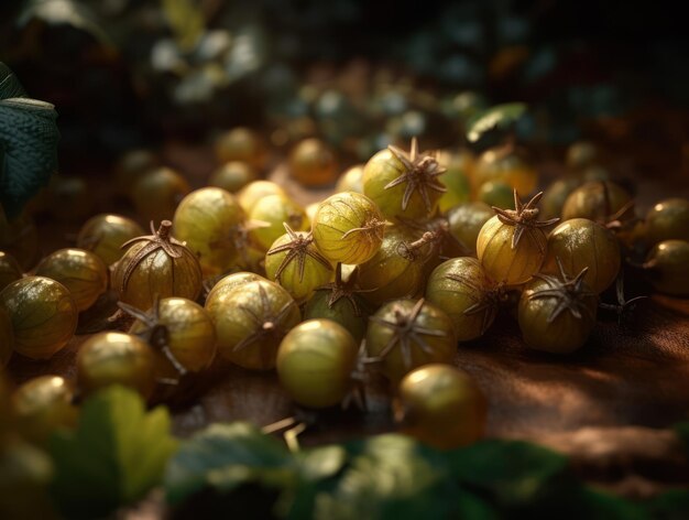 Beautiful organic background of freshly picked gooseberry created with Generative AI technology