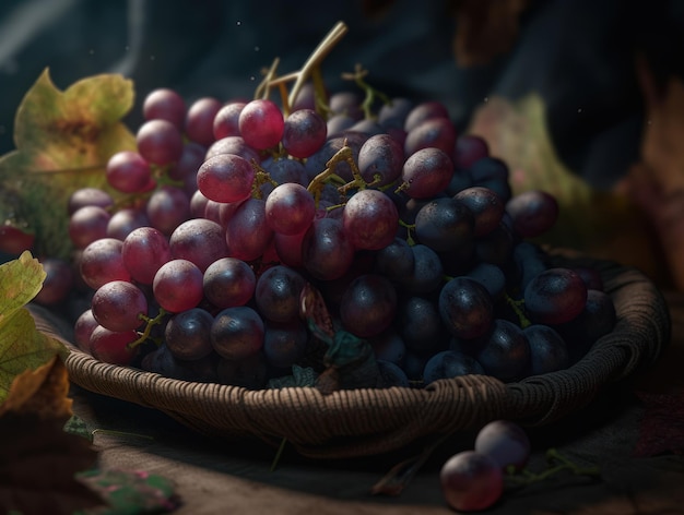 Beautiful organic background of freshly picked grapes created with Generative AI technology