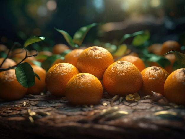 Beautiful organic background of freshly picked mandarines created with Generative AI technology