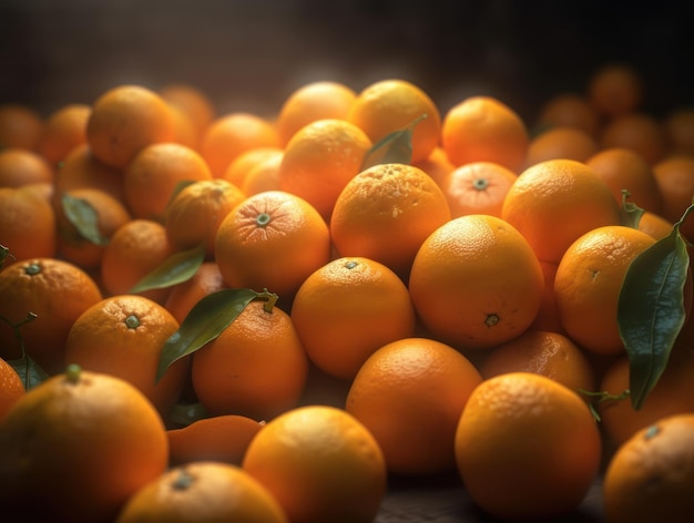 Beautiful organic background of freshly picked mandarines created with Generative AI technology