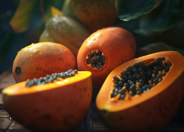 Beautiful organic background of freshly picked papaya created with Generative AI technology