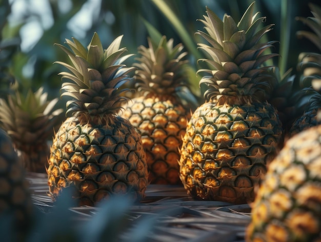 Beautiful organic background of freshly picked pineapple created with Generative AI technology