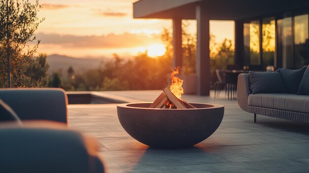 Photo beautiful outdoor backyard fire pit perfect for relaxing evenings with friends and family gathering