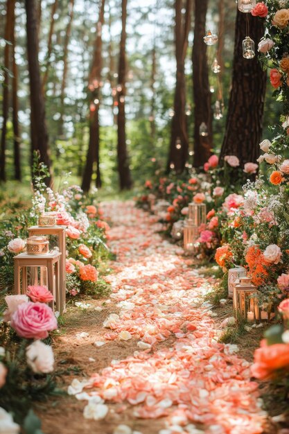 Beautiful outdoor seating area adorned with colorful flowers and natural decor for a sunny gathering