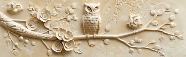 Beautiful owl 3d relief wallpaper Mural wallpaper Wall art AI generated illustration