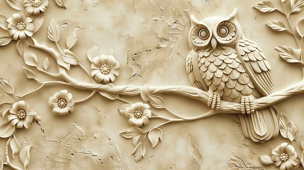 Beautiful owl 3d relief wallpaper Mural wallpaper Wall art AI generated illustration