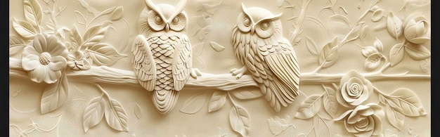 Beautiful owl 3d relief wallpaper Mural wallpaper Wall art AI generated illustration