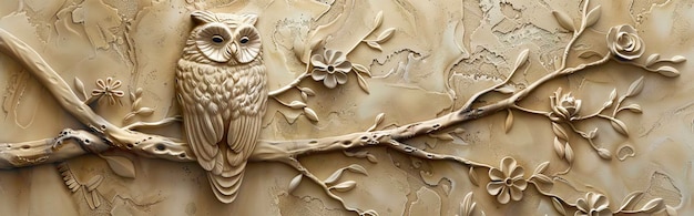 Beautiful owl 3d relief wallpaper Mural wallpaper Wall art AI generated illustration