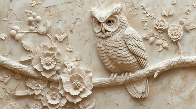 Beautiful owl 3d relief wallpaper Mural wallpaper Wall art AI generated illustration