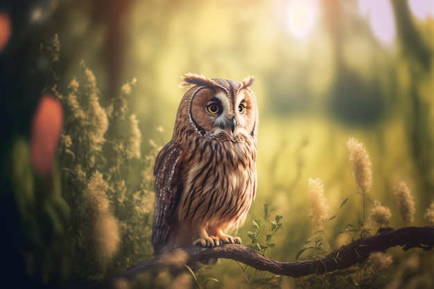 Beautiful Owl on the background of nature Created with Generative AI technology