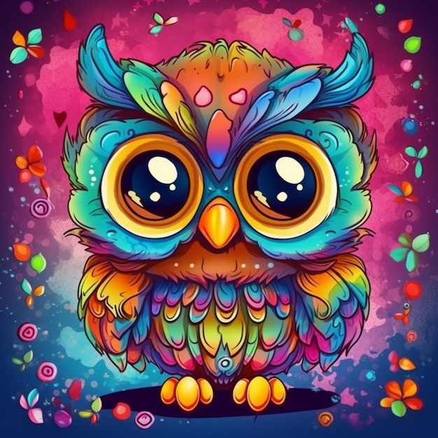 beautiful owl chibi style with colorful background