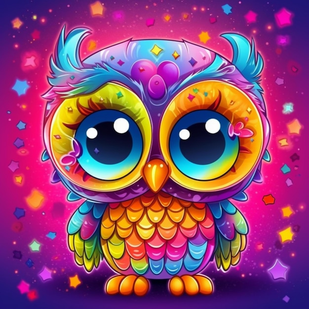 beautiful owl chibi style with colorful background