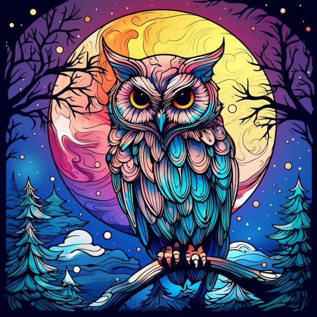 Beautiful owl paper background blue Generative AI