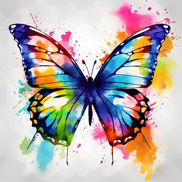 Beautiful painting of a lovely colorful butterfly drawn with realistic watercolors Generative AI