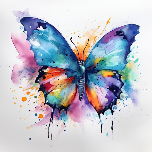 Beautiful painting of a lovely colorful butterfly drawn with realistic watercolors Generative AI