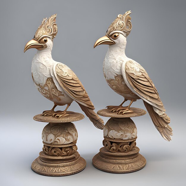 Photo beautiful pair of elegant and unique fictional bird craft