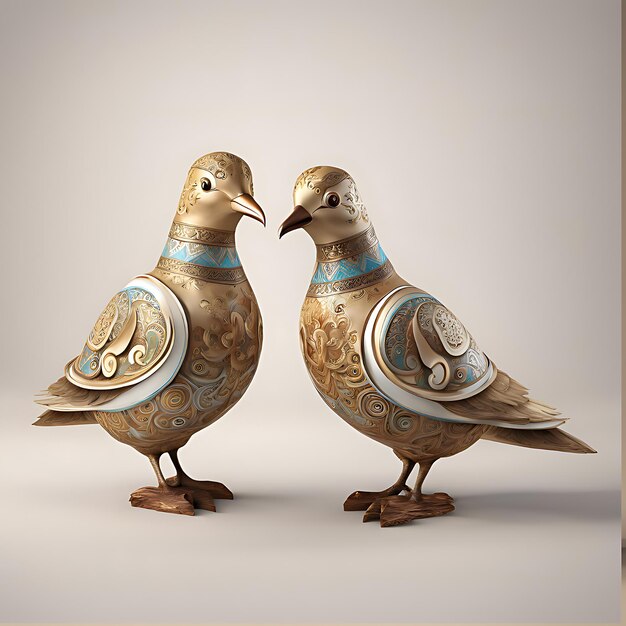 Photo beautiful pair of elegant and unique fictional bird craft