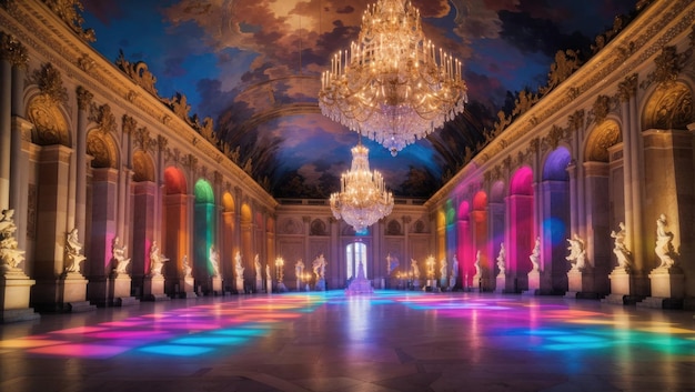 Beautiful palace of versailles in rainbow