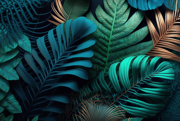 Beautiful palm leaves background generative AI