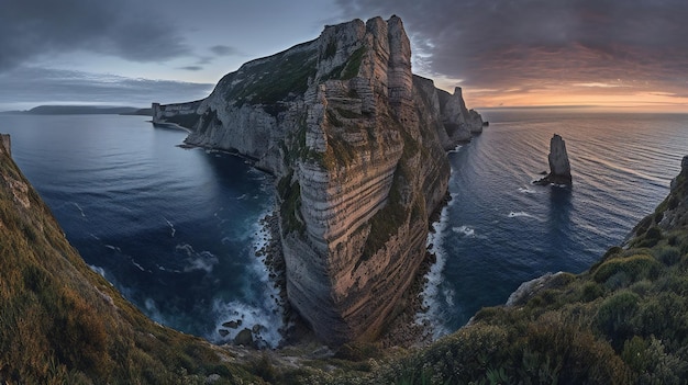 Beautiful panorama of Etretat in Normandy France