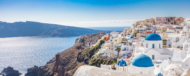 Beautiful panorama landscape with sea view Europe summer travel vacation Oia Santorini Greece