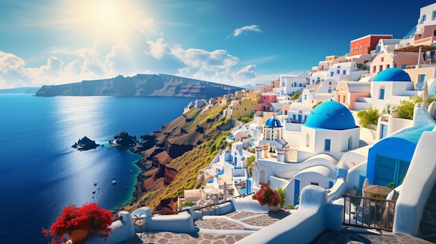 Beautiful panorama view of santorini island