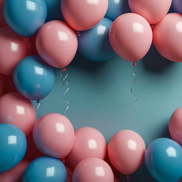 Beautiful panoramic background with pink and blue balloons