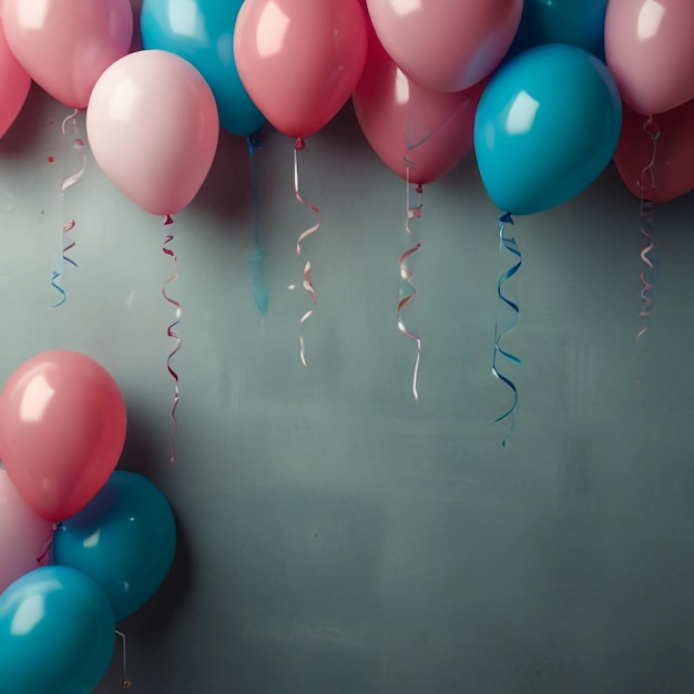 Beautiful panoramic background with pink and blue balloons