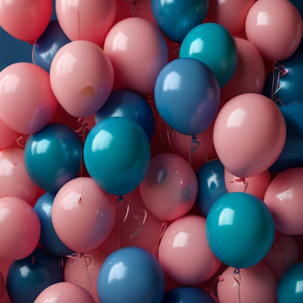 Beautiful panoramic background with pink and blue balloons