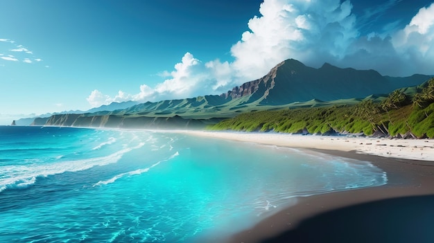 Beautiful panoramic seascape 3D Rendering