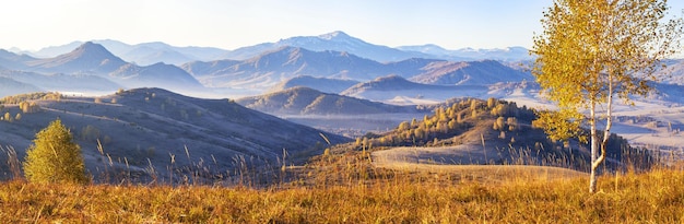 Beautiful panoramic view of autumn nature Mountain landscape morning