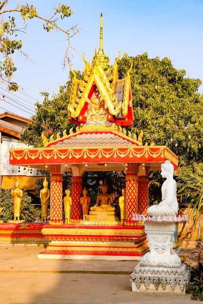 A beautiful panoramic view of buddhist temple Vientiane city in Laos