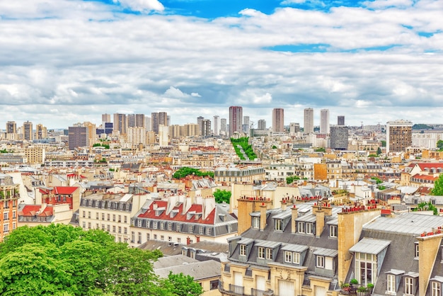 Beautiful panoramic view of Paris from the roof of the Pantheon View of the district of La Defense