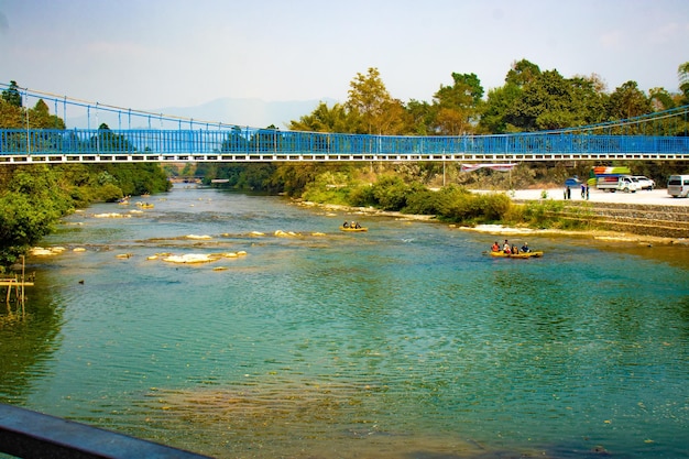 A beautiful panoramic view of Vang Vieng city located in Laos