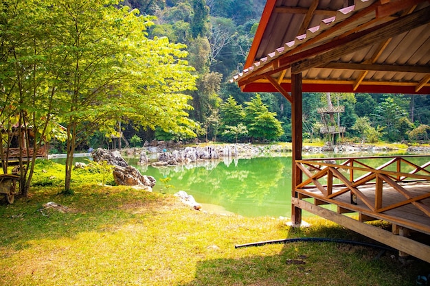 A beautiful panoramic view of Vang Vieng city located in Laos