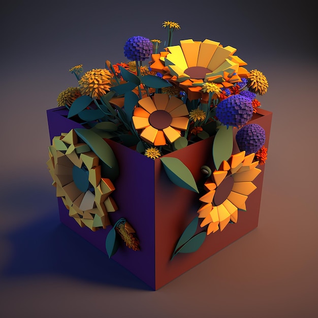 Beautiful paper artificial flowers basket pictures AI Generated Art