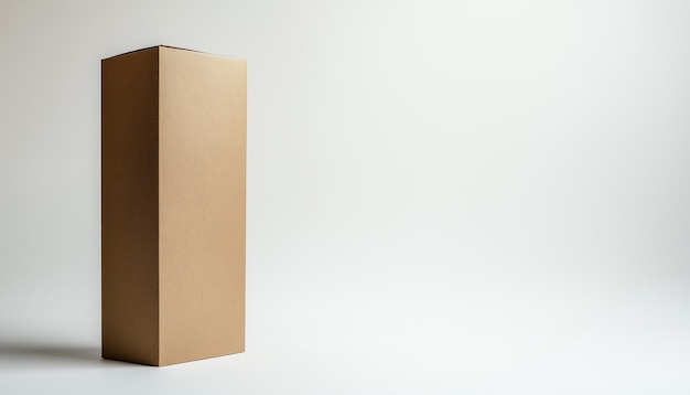 Photo beautiful paper box for bottle packaging tall shape natural brown box standing on white background