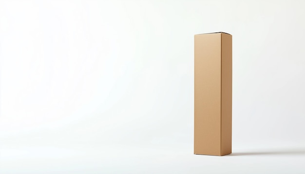 Photo beautiful paper box for bottle packaging tall shape natural brown box standing on white background