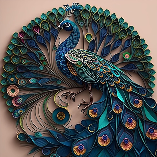 Beautiful paper quilling art peacock animal design illustration AI Generated image