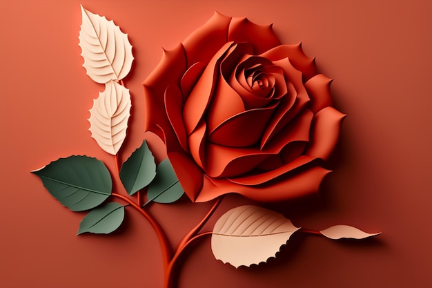 beautiful paper rose red background