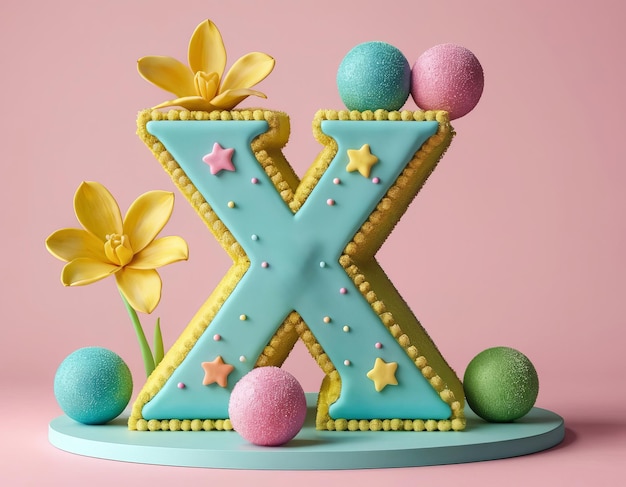 Beautiful Pastel Alphabet Cake with Tulips and Stars