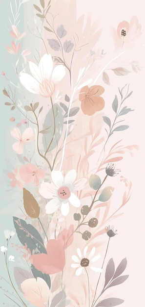 Beautiful pastel floral illustration background vertical wallpaper Generative Ai