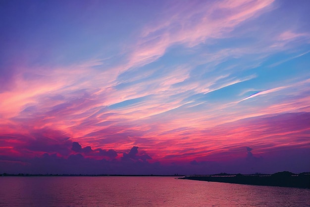 Beautiful pastel pink and purple skies and clouds at night as the sun sets