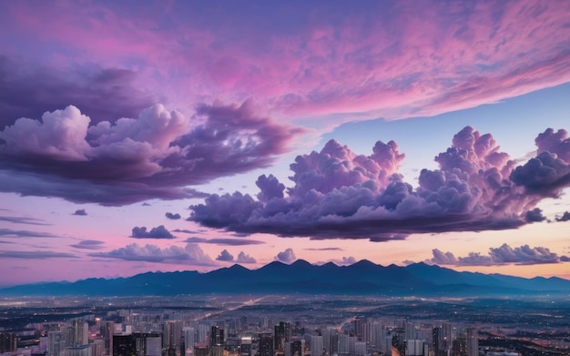 Beautiful pastel pink and purple skies and clouds at night as the sun sets