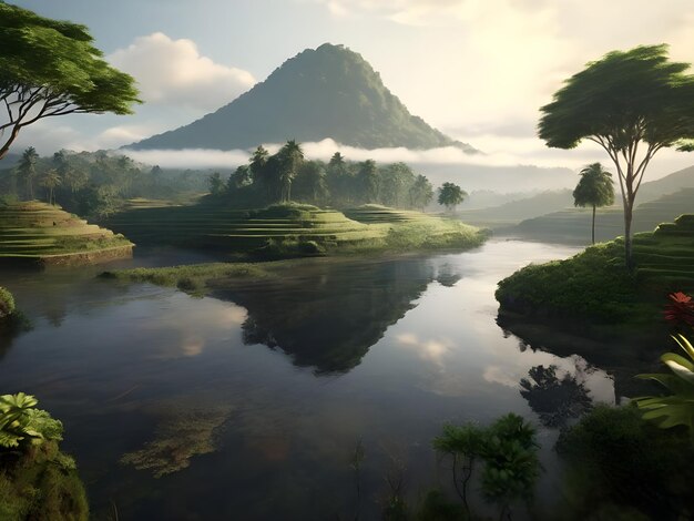 A beautiful and peaceful landscape of Indonesia