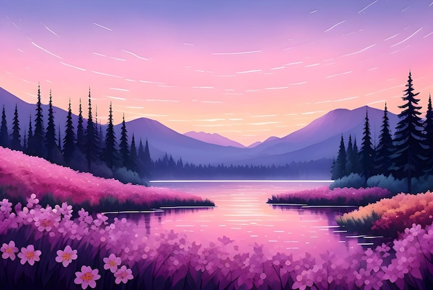 Beautiful and Peaceful Nature Scenery Illustration Landscape Countryside Tranquil Colorful