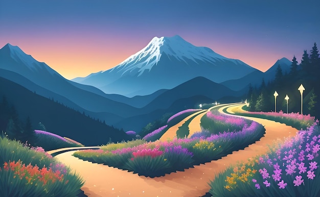 Beautiful and Peaceful Nature Scenery Illustration Landscape Countryside Tranquil Colorful